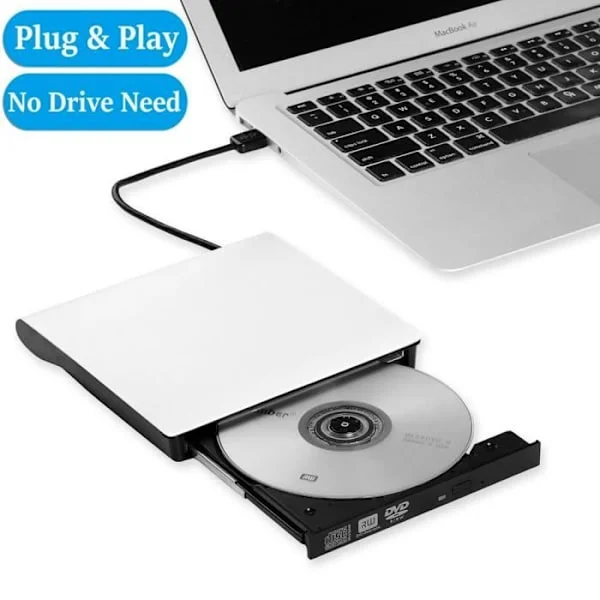 USB 3.0 Kannettava Ulkoinen DVD-asema - Malli - DVD-RW 8x - CD-R 24x - Valkoinen