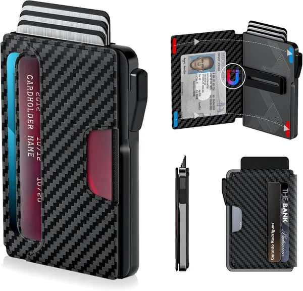Men's Wallet - Slim Leather Men's Wallet Pop-up Card Holder with Money Clip, Credit Card Slots, ID Window - RFID Blocking Minimalist
