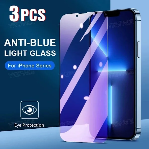 3-pack Anti Blue Ray 9H Härdat Glas för iPhone 16E 16 15 14 Plus 13 12 mini 11 Pro X XS Max XR Lila Ljus Skärmskydd iPhone 13 mini 3P