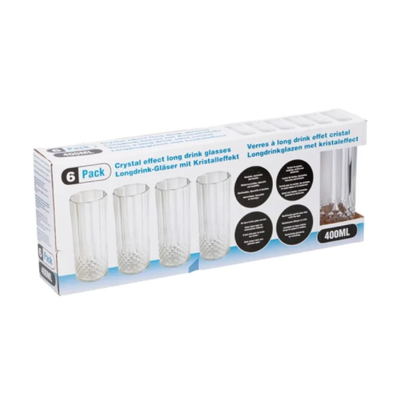 Gjenbrukbare long drink-glass i plast, 40 cl - 6-pakning