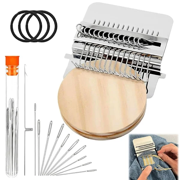 Portable Darning Loom Kit, Quick Weaving Tool with 21 Hooks for Mending Garments and Fabric, Perfect for Socks, Jeans, and Clothing Repairs