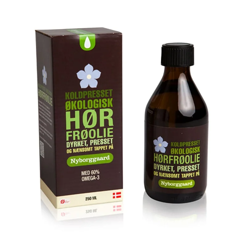 Nyborggaard Hørfrøolie koldpresset Ø, Helse & Madvarer, Olier & Eddike, Hørfrøolie