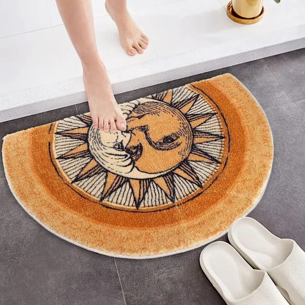 Boho Halvsirkel Dørmatte, Bohemsk Sol Og Måne Halvsirkel Dørmatter, Sklisikker Områderug Myk Dørmatte For Inngangsdør Innendørs 50x70cm