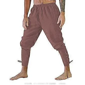 Retro Herre Ensfarvede Kalvebånds Bukser Renæssance Middelalderlig Pirat Kostume Bukser (2XL Brun)