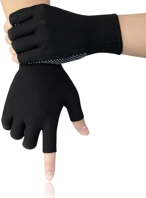 Treningshansker uten fingre for menn og kvinner, arbeidshansker med halve fingre, svarte pilateshansker med grep, treningshansker for yoga, sykling, 