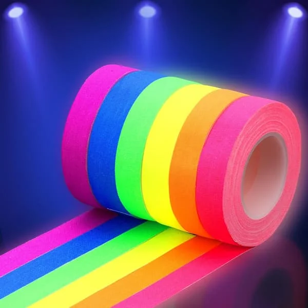 6 farver glødende neongaffertape, 35 FT X 0,6 tommer UV-sort lys pigtape neon ingen rester tape til glød i mørke festartikler, UV-fest,