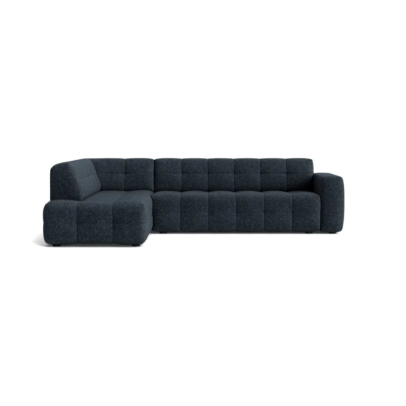 Paris Ecksofa, links, Modesto Dunkelblau, modernes Design mit Steppung, komfortable Polsterung für Wohnzimmer, hochwertige Eckcouch 77cm