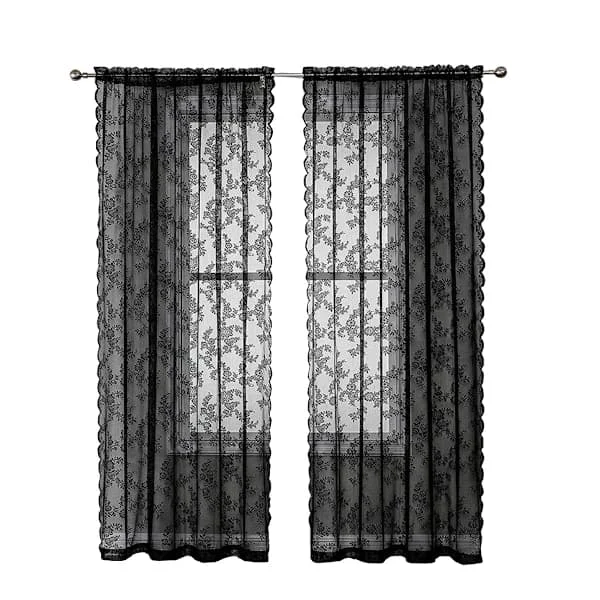 INF Black Lace Curtains 2 pcs Black 100 x 200 cm
