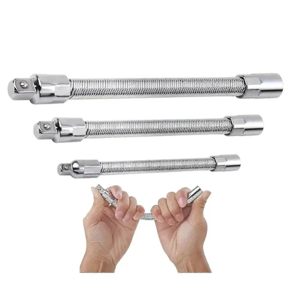 Universal Electric Socket Wrench Extension Rod, 1/4, 3/8, 1/2 Socket Wrench Drive Head, Bendable Flexible Socket Extension Rod Shaft Set (3 pcs)-FF-