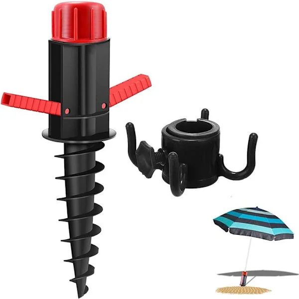 Ground Umbrella Anchor - Screw-in Parasol Holder with Handle - Heavy Duty Garden Parasol Holder for 22-32mm Pole Black