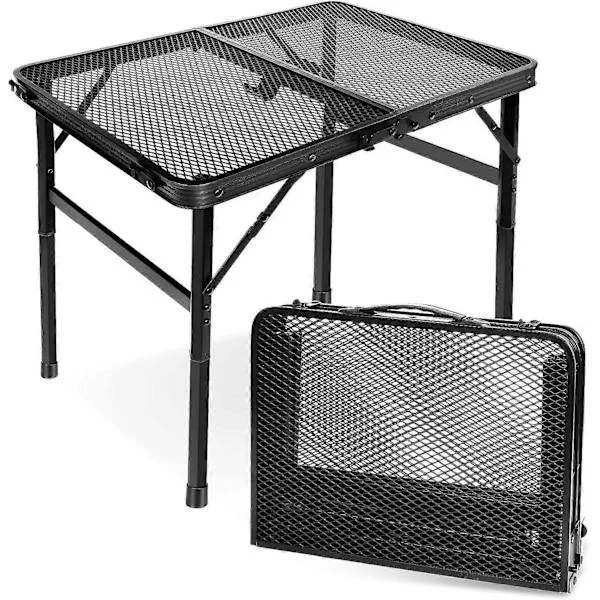 Kokoontaitettava retkipöytä, pieni kokoontaitettava retkipöytä grillaamiseen, 2 korkeussäätöä, metallinen grillipöytä, helppo puhdistaa