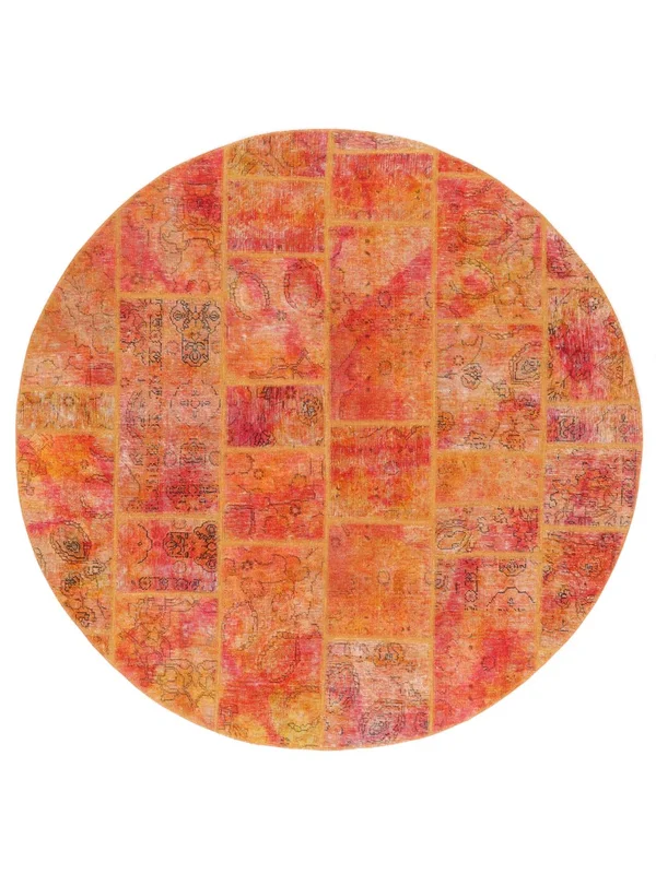 Patchwork Rug Modern Round Red/Brown (Wool, )