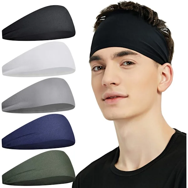 Sports Headband for Men (5-Pack), Moisture Wicking Workout Headbands, Sweat Wicking Headband for Running, Cycling, Soccer, Yoga, Hairband