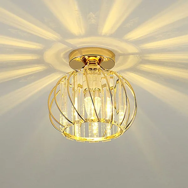 Elegant krystalltaklampe med E27-sokkel, kompakt LED-armatur for kjøkken, gang, soverom (kompatibel med store merker) [JUN]