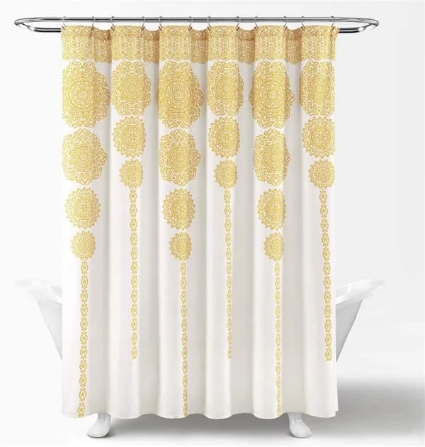 Stripe Medallion Shower Curtain - Fabric Mandala Bohemian Damask Print Design, 183 x 183 cm, Yellow