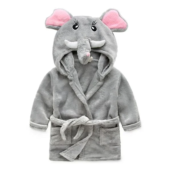 Pojkar flickor pyjamas Baby tecknad pyjamas Vinter huva morgonrock