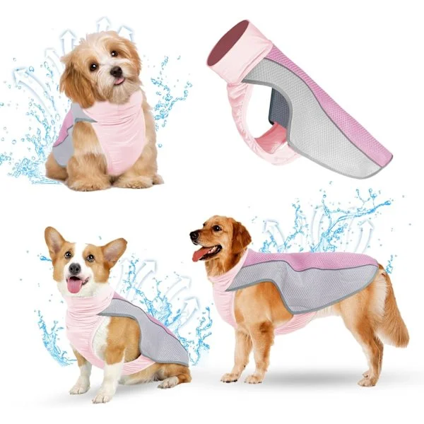 Kjølevest for hunder, komfortabel fordampende kjølejakke, pustende kjølevest for kjæledyr, sommer solbeskyttelsesjakke (XL, rosa)