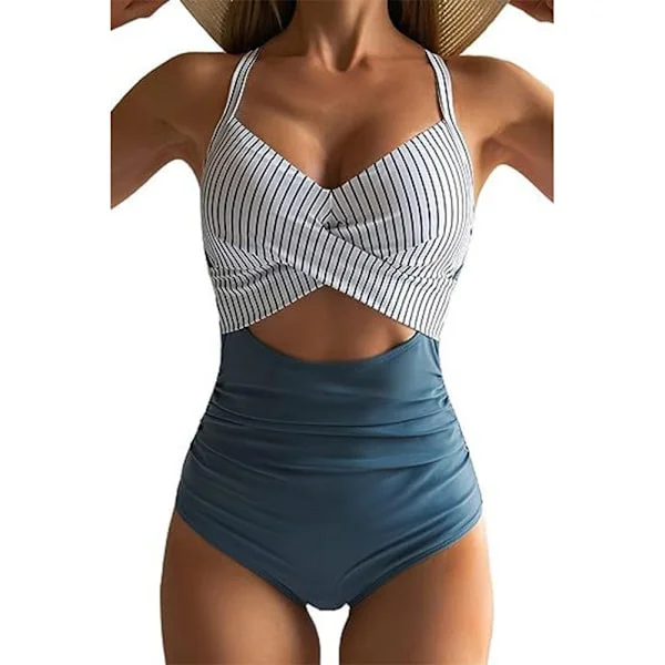 Dam En Del Baddräkt Utskuren Monokini Baddräkt Sommar Randig+blå