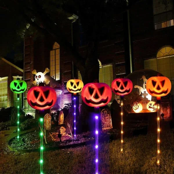 Set of 6 Solar Pumpkin Stake Lights for Halloween Outdoor Decorations, Color Changing Halloween Lights, Luminous Pumpkin Decorations