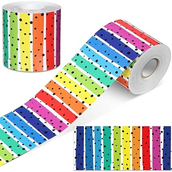 7,5 cm x 18 m Klassrum Anslagstavla Kant Polk Dot Ränder Rak Rullad Trim Klassrum Kanter för Anslagstavla Dekorationer Skola Hem (Regnbåge)