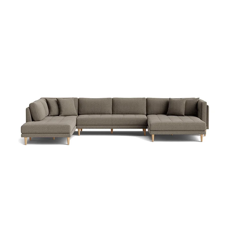 Cali U-sofa, Højrevendt, Nordic Grå - 374x220x76cm - Dobbelt Chaiselong Sofa m. Bøgetræsben & 4 Pyntepuder - U-sofa til Hygg