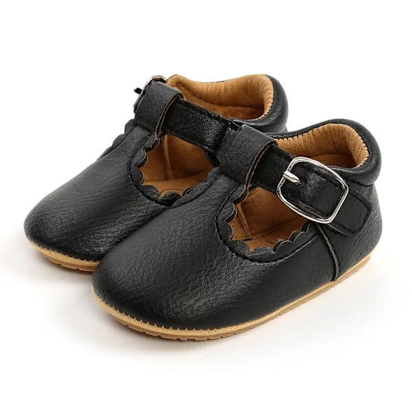 Baby Sandaler i Läder, Halkfri Gummisula, Mjuka Bekväma Lätta Ventilerande Promenadskor för Småbarn, Svart 12cm 4.7in 6 till 12 Månader