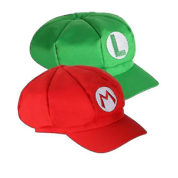 2-pack Mario och Luigi-kepsar, röda och gröna kepsar, vuxenstorlek A