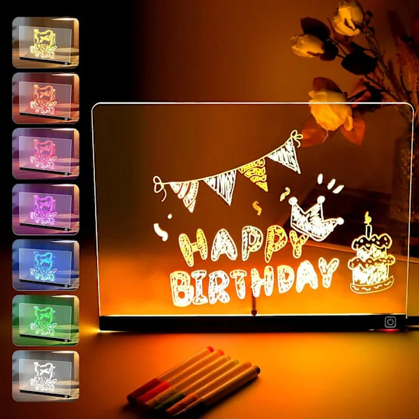 [RM]LED Color Writing Board, 13-inch x 10-inch Lighted Acrylic Whiteboard with Stand, LED Drawing Board for Kids, LED Message Board.