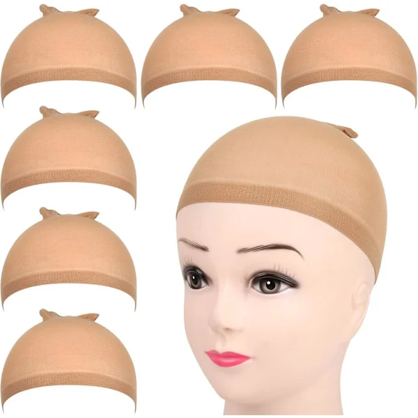 6 hudfärgade elastiska nylonperukstrumpor - Elastiska nylonstrumpbyxor perukmössor, bruna unisex perukstrumpbyxor mössor hårnät för kvinnors smink