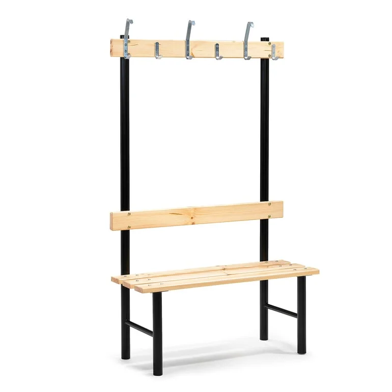 Single bench STADIUM with hook rail, 1000x400x1600 mm, 6 hooks