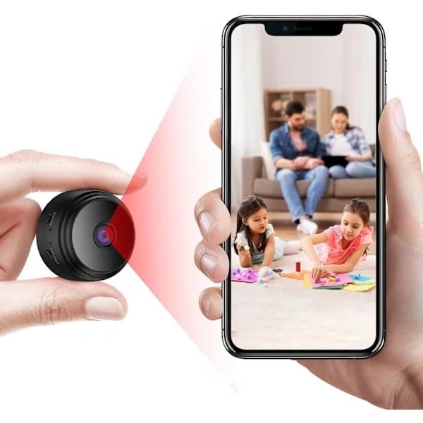 WiFi Kamera 1080P Mini Kamera Utomhus WiFi Övervakning Trådlös 150° Vidvinkel Mini Trådlös Kamera med Mörkerseende Rörelsedetektering Realtidsvisning