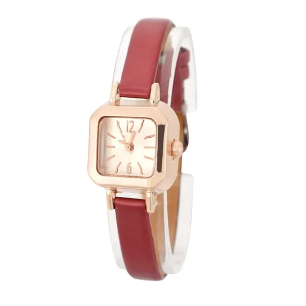 Moderigtigt dame quartz armbåndsur analog PU rem armbåndsur (rød)