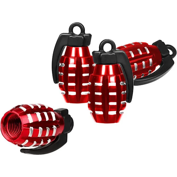 4-pack Valve Caps, Grenade-Style Aluminum Heavy Duty Valve Caps Airtight Tire Caps for Cars SUV Trucks (Red)