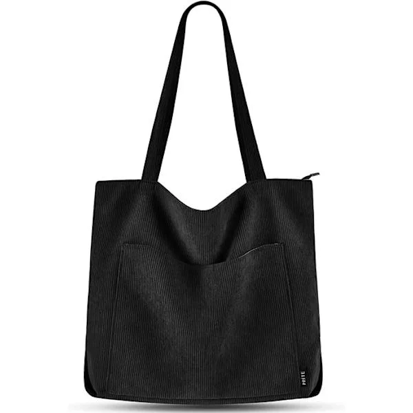 Women's Corduroy Tote Bag, Large Shoulder Bag with Zipper and Pockets for College, School, Work, Travel, and Shopping