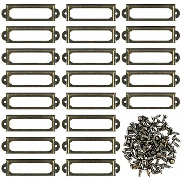 50 st metall etiketthållare för möbler lådor skåp kort namnskyltar ramar med skruvar för skrivbord bokhylla bokhylla hyllor brons (S 59 x 17 mm)