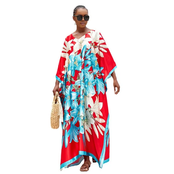 Dam Tie Dye Cardigan Strandöverdrag för Badkläder, Lång Lös Passform Kaftan Stil Sommarrock, Snabbtorkande Lätt Lager för Poolen, Kryssning, Semester