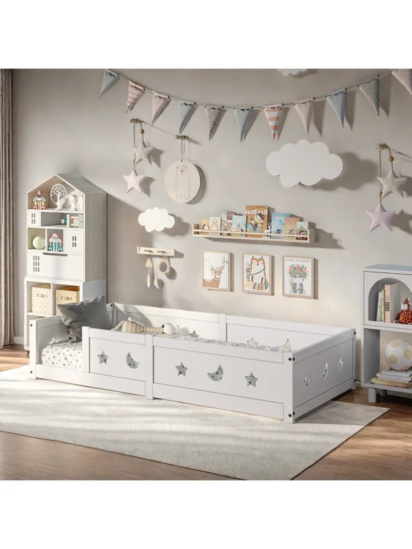 AliExpress - Rosahqnda Kinderbodenbett, 90x200 cm Kinderbett mit kostenlosem Türrahmen, Absturzsicherung und Lattenrost, Montessori-Holzbett