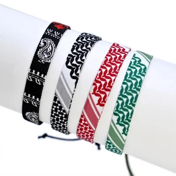 4 st Palestinasjal Vävda Armband Kompatibla med Kvinnor Män Etniska Vågiga Prickiga Färgade Bandarmband Handgjorda Smycken
