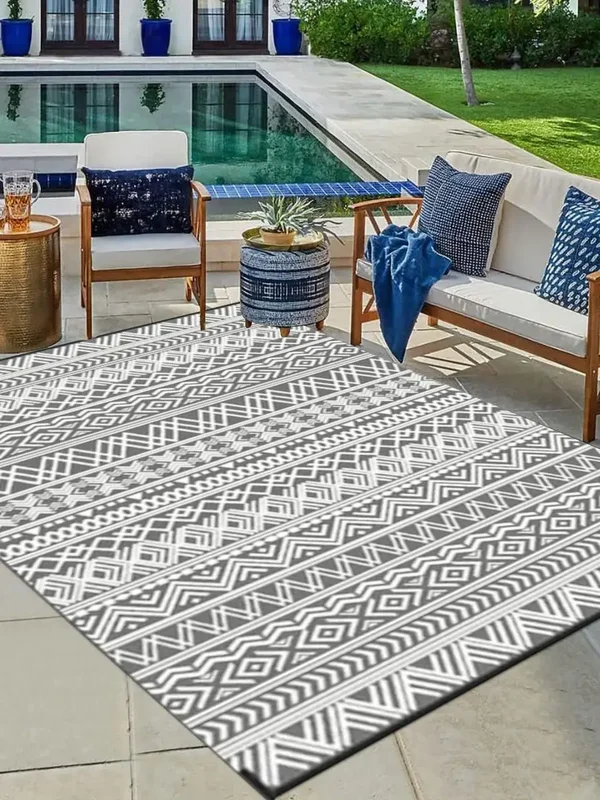 AliExpress - Wasserdichte Wendbare Kunststoff-Stroh-Terrassenteppiche im Boho-Stil aus PP-Material, Doppelschichtige Gewebte Teppiche, Familien-