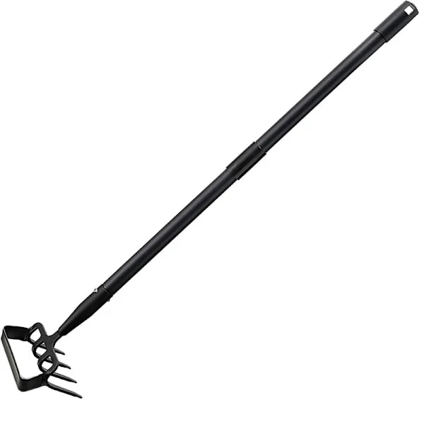 170 cm:n jalustin kuokka ja piikkiharava, 4 piikkiä, 2 in 1, ruostumaton teräs, säädettävä toiminto rikkaruohojen kitkemiseen/maan löysentämiseen