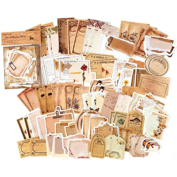 100 st Vintage Scrapbooking Stickers, 50 Stilar, Retro, Brun, Papper, Klistermärken för DIY Album Journal Anteckningsbok Foto