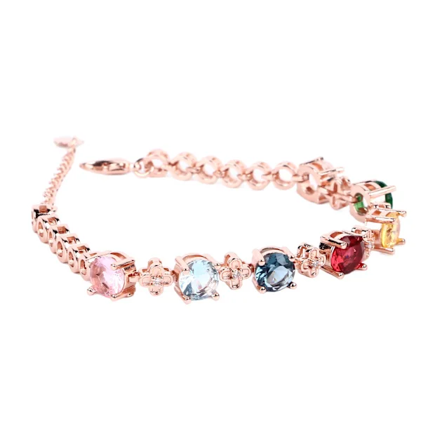 Skinnende farverige rhinsten armbånd kvinder udsøgt moderigtigt elegant sølv armbånd smykker rosa guld
