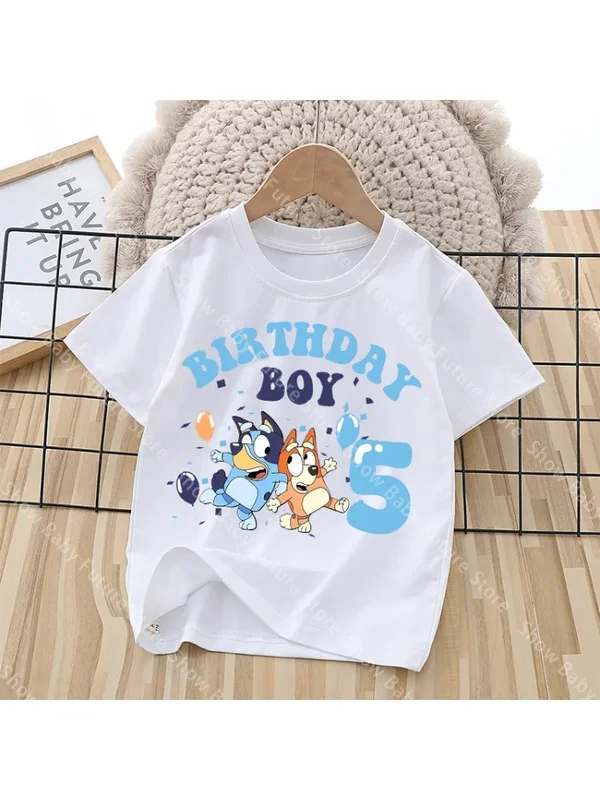AliExpress - Cartoon Blueys Het is Mijn Verjaardag Nummer 1-9 T-shirt voor Jongens Meisjes Zomer Kawaii Katoenen Kleding Tops Anime Korte Mouw 