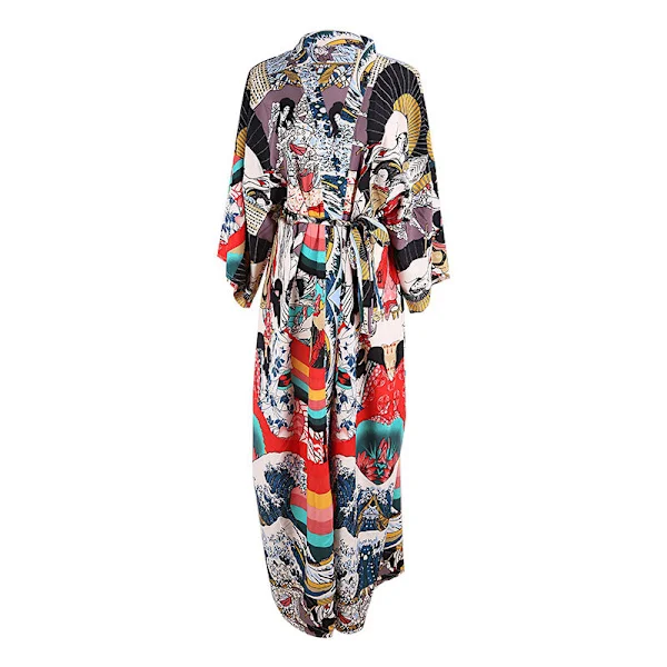 Dame Blå Tie-Dye Stripet Cardigan Strandoverdel for Badetøy, Lang Løs Kaftan Kjole, Lett Ferie Solbeskyttende Robe for Sommeren