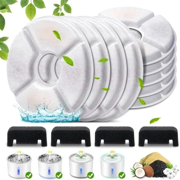 Cat Water Fountain Filters, 12-Pack Replacement Filters Compatible with 81oz/2.4L Cat Water Fountain, Multi-Filtration System Activated Carbon Filter