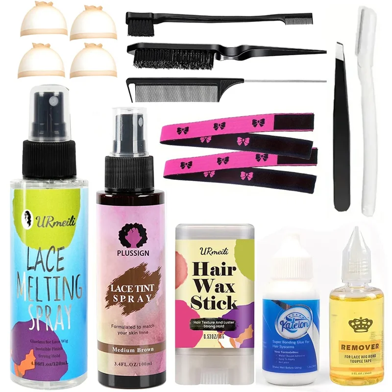 AliExpress - Kit de colle pour perruque Lace Wig, 16 pièces, avec Spray de fusion de teinte pour femmes, bâton de cire pour cheveux, ensemble d'outils