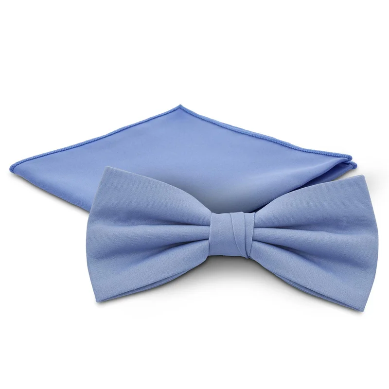 Light Blue Pre-Tied Bow Tie and Pocket Square Set for Men - Bow Tie Sets