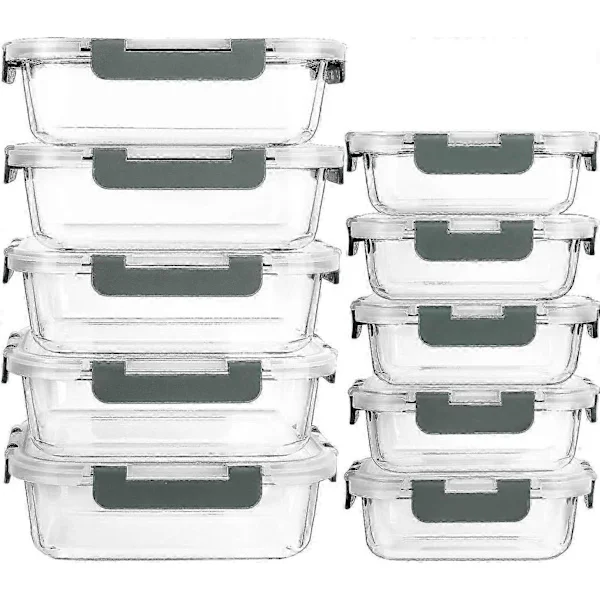 [10-pack] Glass food containers with lids, MCIRCO food storage containers with snap locks, airtight lunch boxes