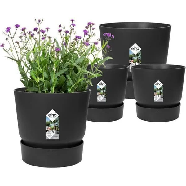 ELHO Set med 2 rundade blomkrukor Greenville - Ø14xH13,4 cm och Ø16xH15,3 cm - 7 L - Svart