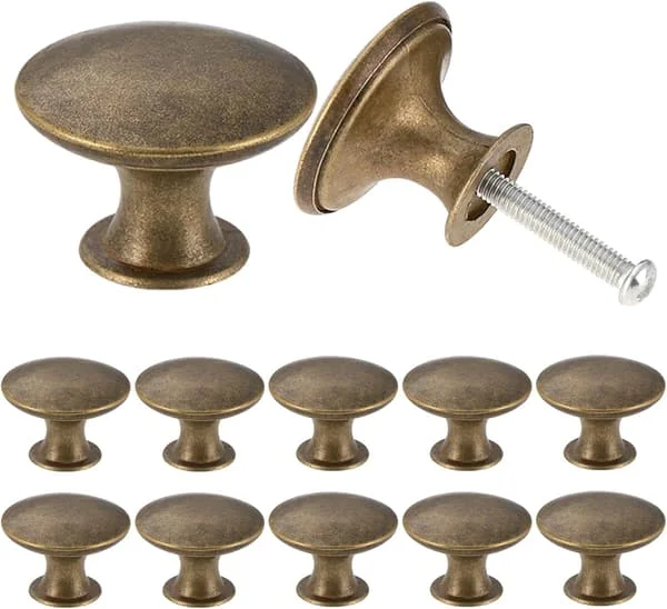 12-pack vintage chic antika mässingsknoppar för köksskåp dörr rund 30 mm